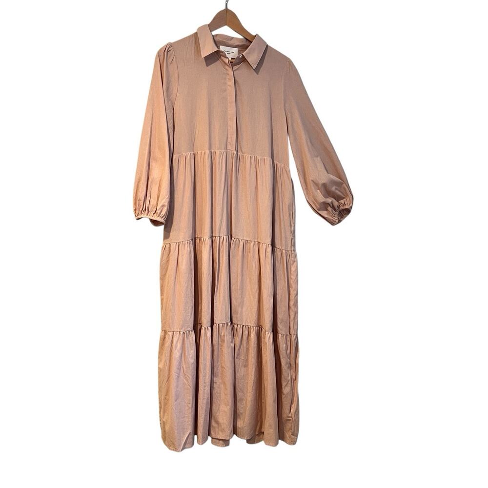 NWOT Tuckernuck Pomander Place Dress L Sandstone Mabel Tiered Maxi Dress Pockets - Picture 2 of 7